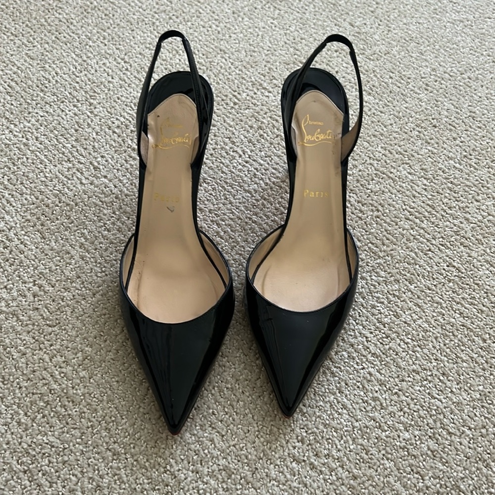 Christian Louboutin black patent slingback heels. Size 40.5.